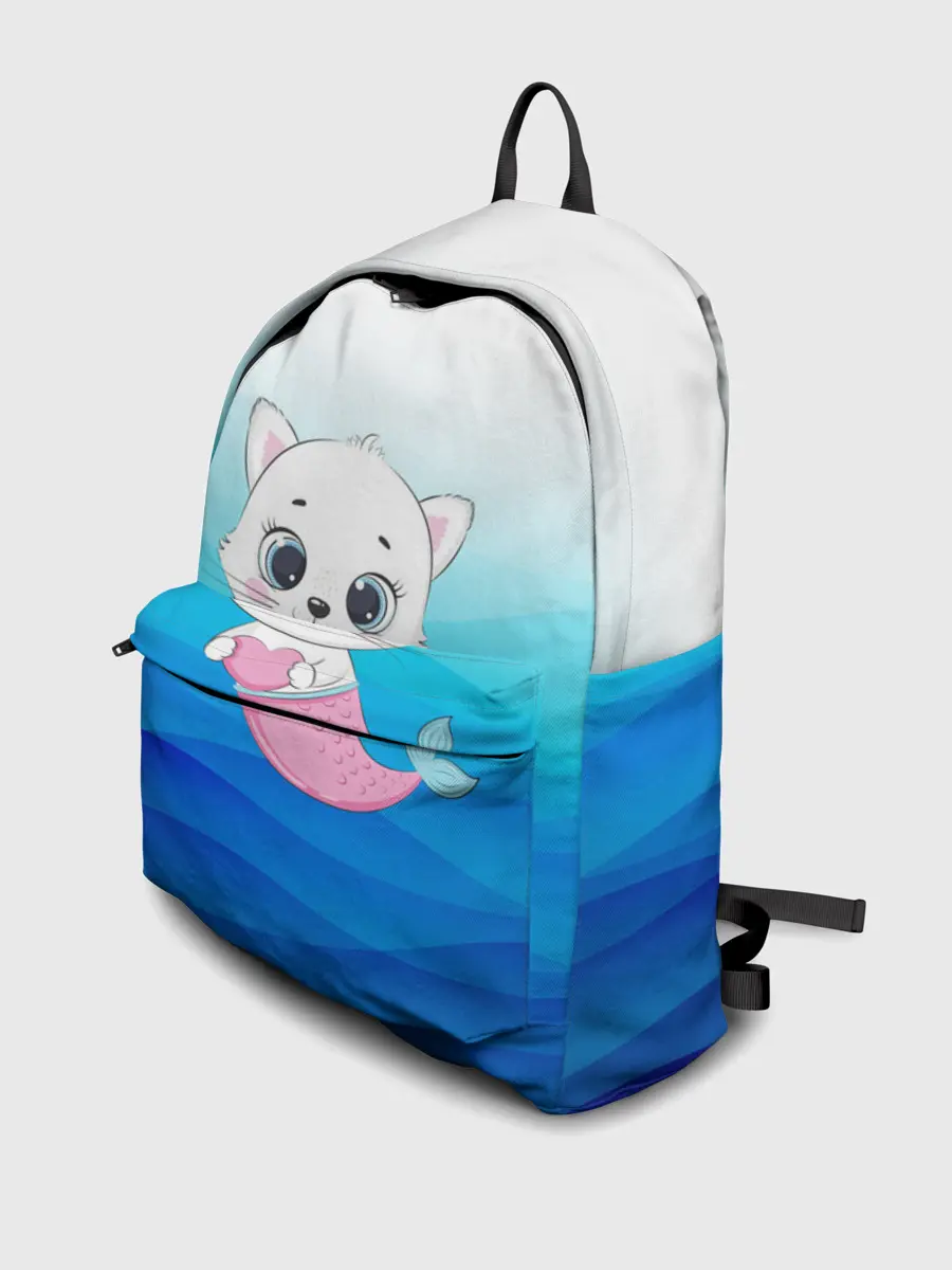 Рюкзак джинсовый / Котик русалочка | Русалка с сердечком