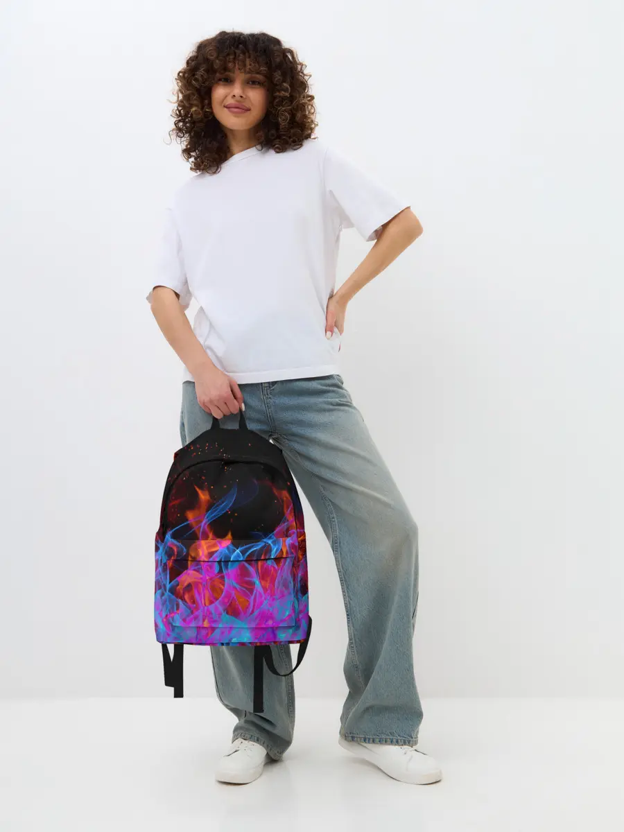 Рюкзак джинсовый / ТРИ ОГНЯ / FIRE / СИНИЙ ОГОНЬ