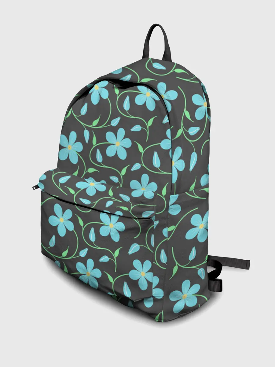 Рюкзак джинсовый / Цветочный узор на темном фоне