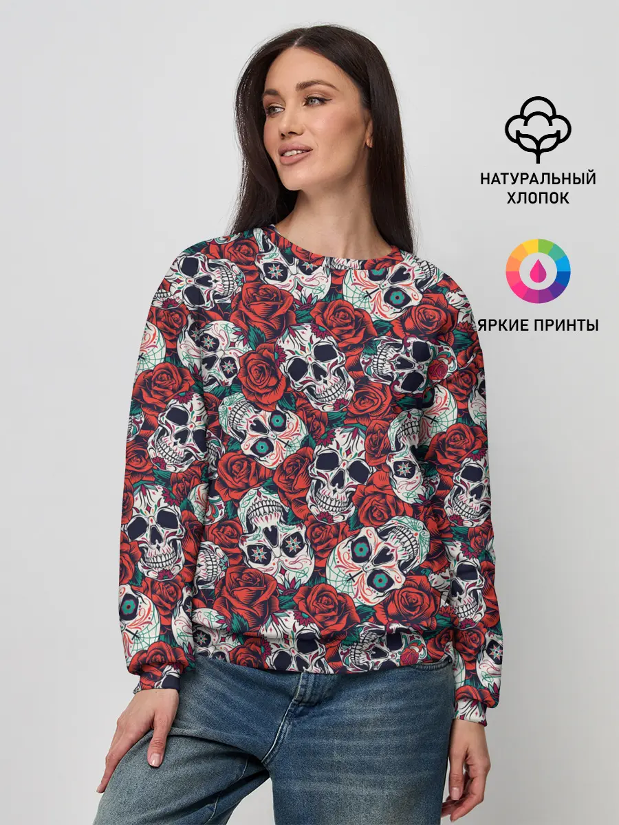 Женский свитшот / Тату черепа и розы