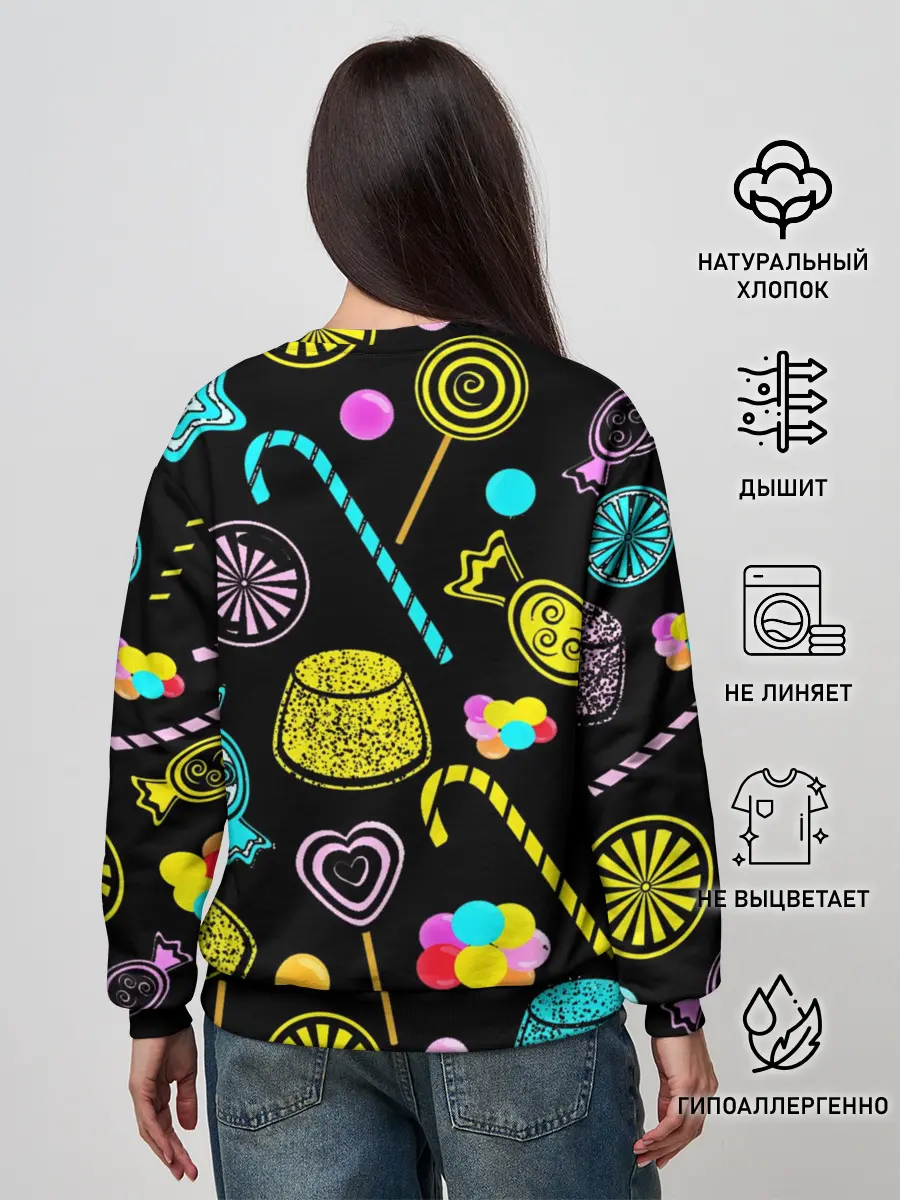 Женский свитшот / Винсмок Санджи. Фон со сладостями