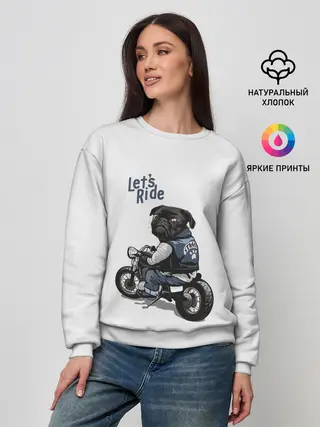 Женский свитшот / Pug Rider | Байкер Мопс