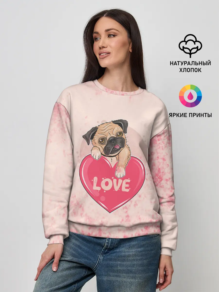 Женский свитшот / Love Pug | Люблю мопса