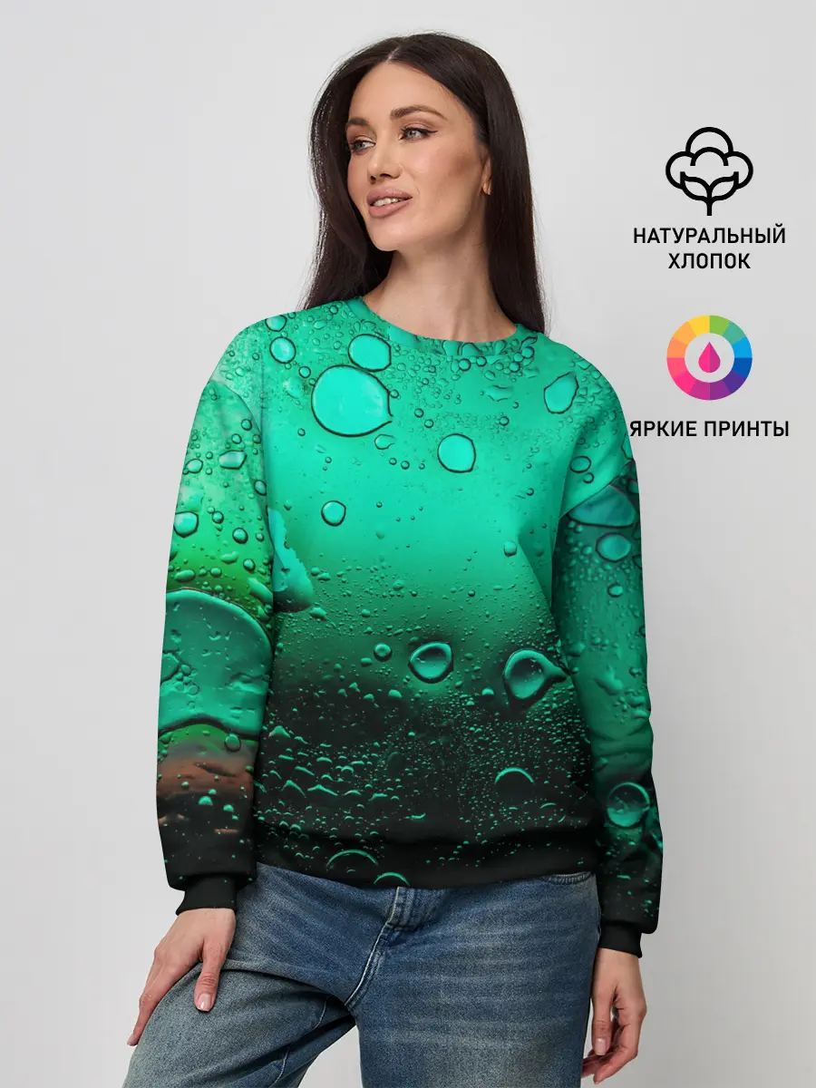 Женский свитшот / Зеленые капли клетки
