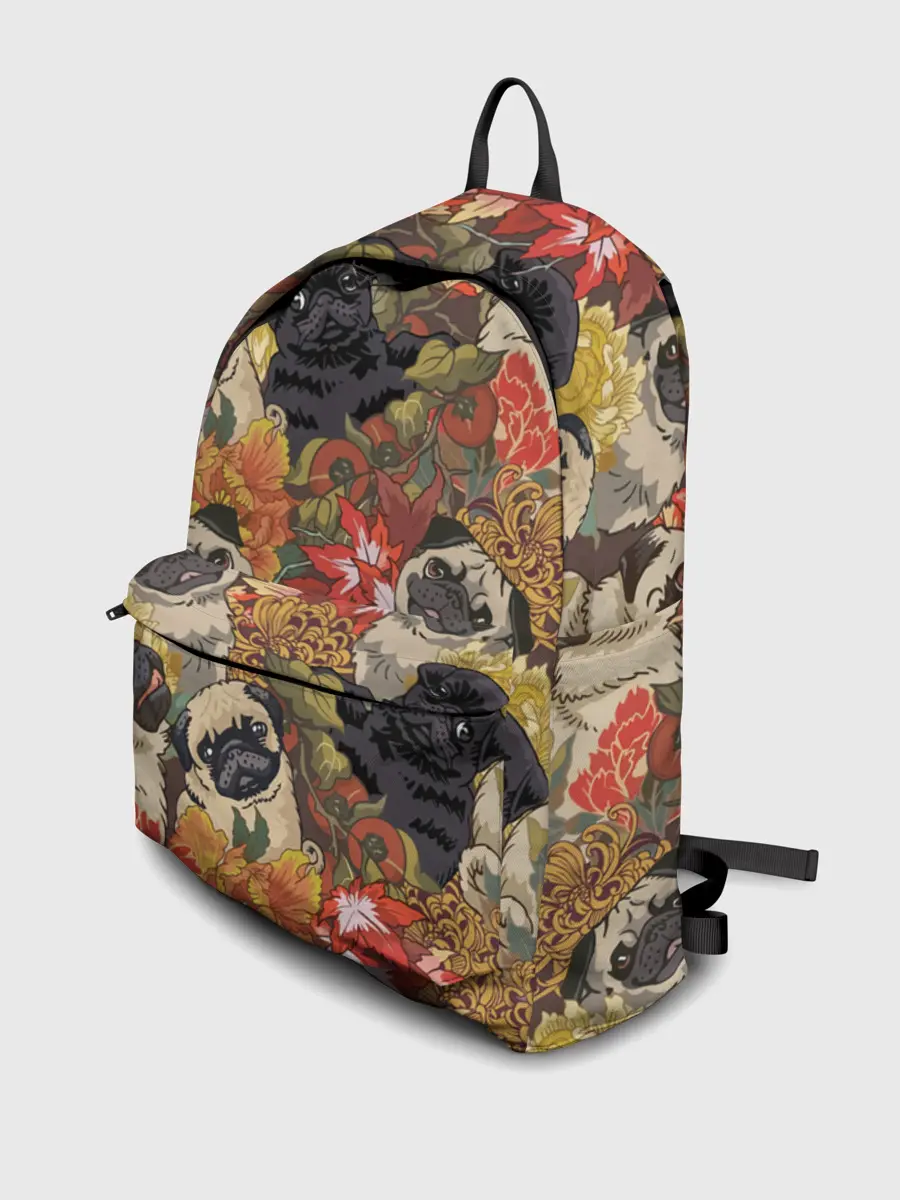 Рюкзак джинсовый / Мопсики | Цветочки