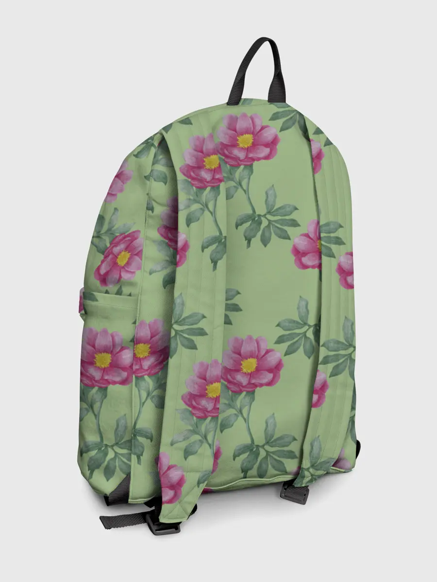 Рюкзак джинсовый / Пионы на светло зеленом фоне