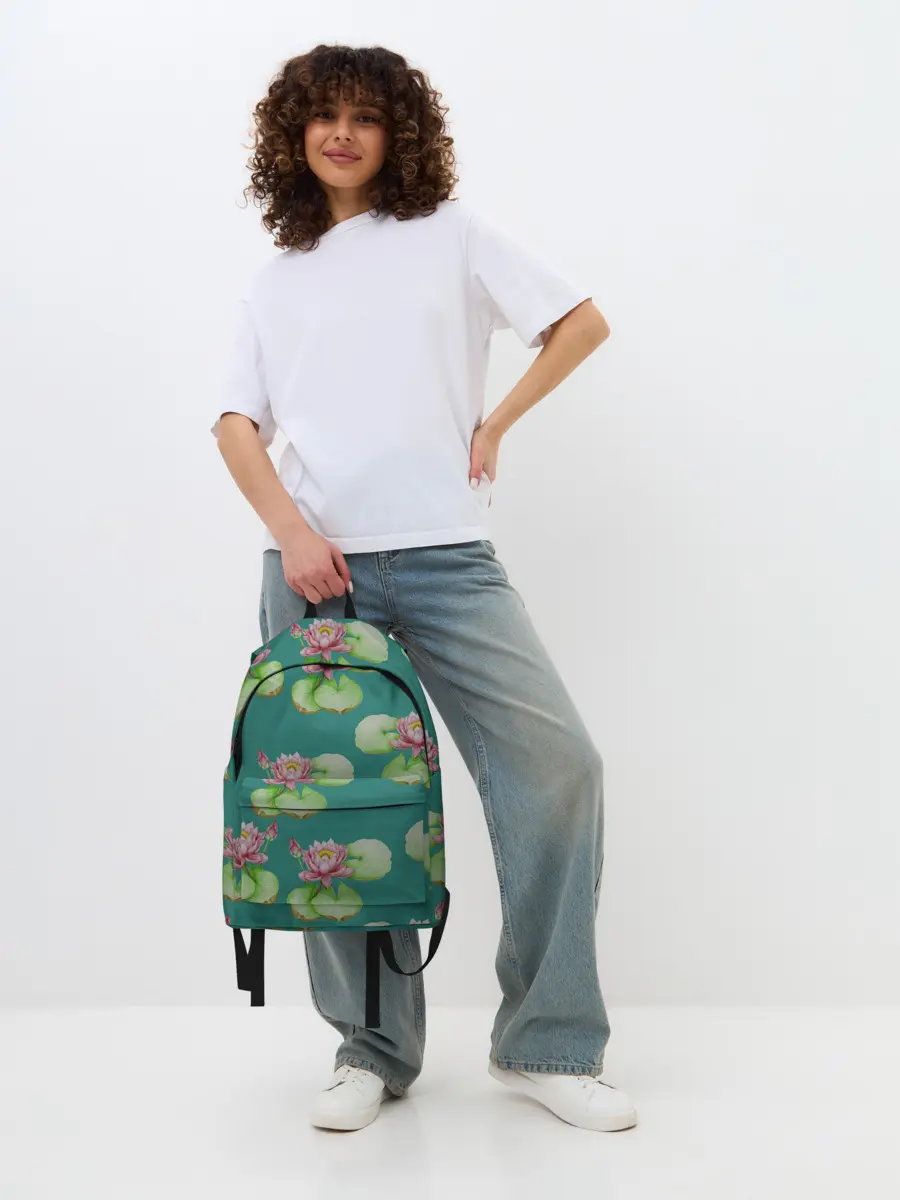 Рюкзак джинсовый / Лотосы на темно бирюзовом фоне