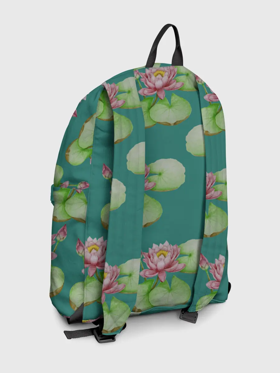 Рюкзак джинсовый / Лотосы на темно бирюзовом фоне