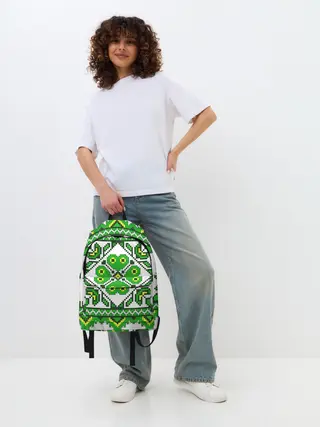 Рюкзак джинсовый / Славянский Узор Зеленый