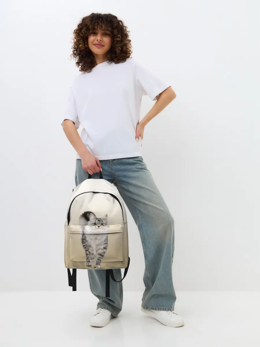 Рюкзак джинсовый / Пушистый котик реалистичный