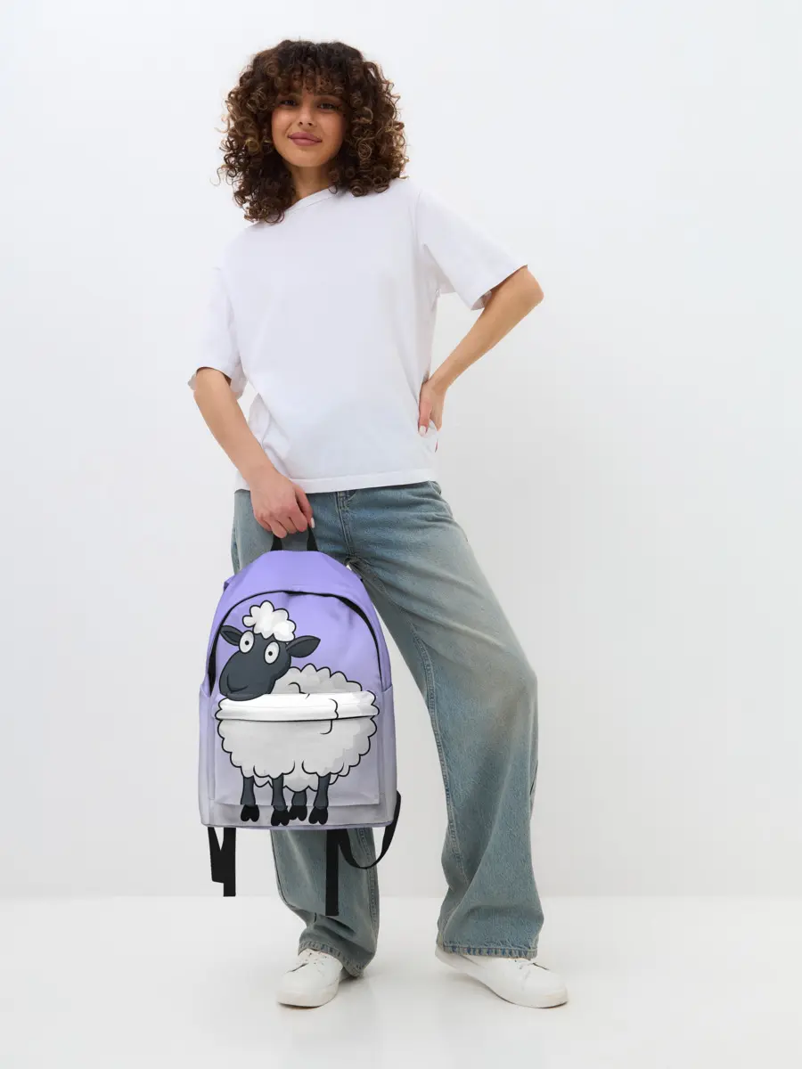 Рюкзак джинсовый / Нарисованный милый барашек