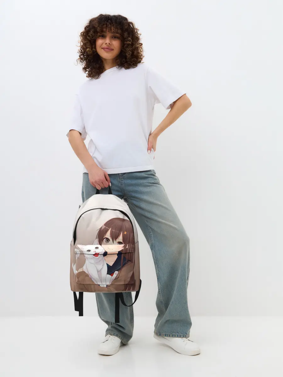 Рюкзак джинсовый / Девочка и белый кот аниме