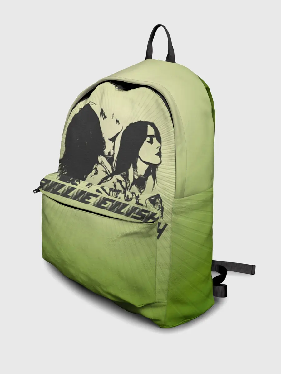 Рюкзак джинсовый / Билли Айлиш на зеленом фоне