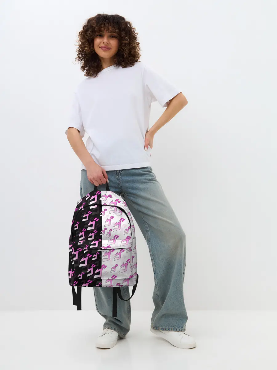 Рюкзак джинсовый / Розовые джоджо на чернобелом