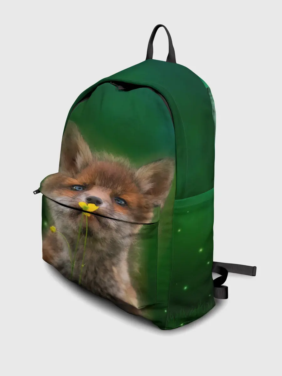 Рюкзак джинсовый / Лисенок нюхает цветок