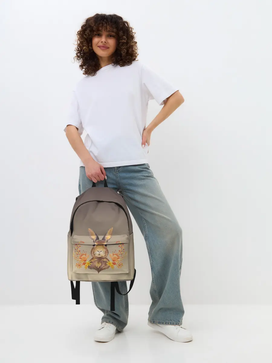 Рюкзак джинсовый / заяц в цветочках