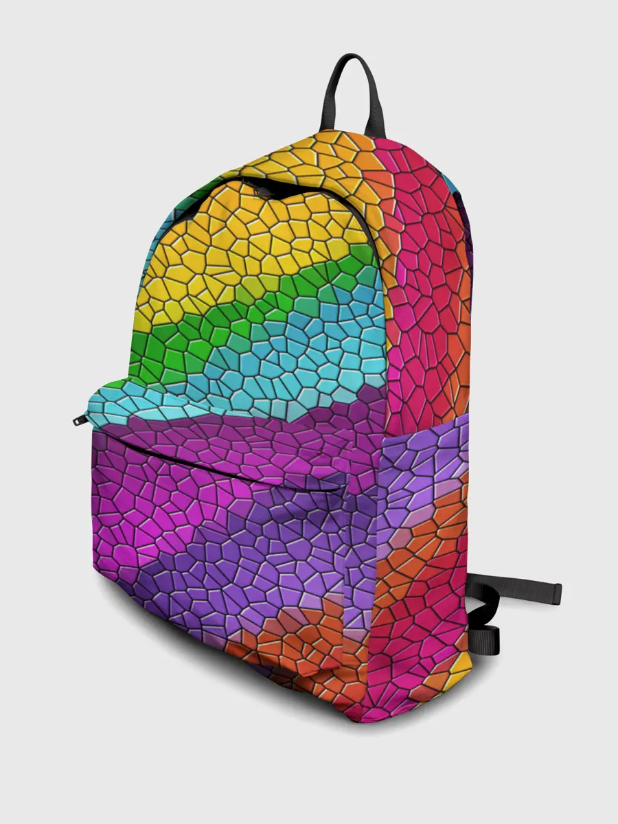 Рюкзак джинсовый / Яркая мозаика радуга диагональ