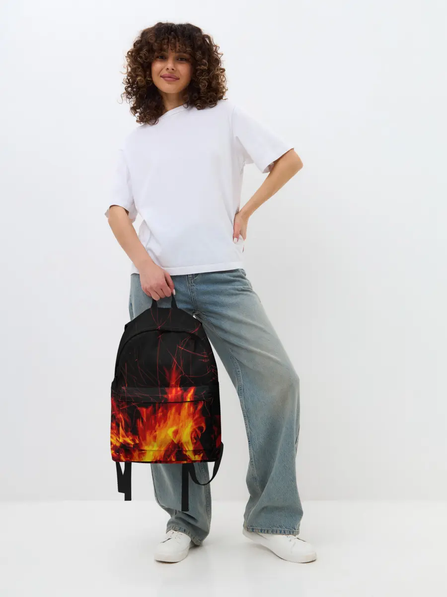 Рюкзак джинсовый / Ночной костер в лесу