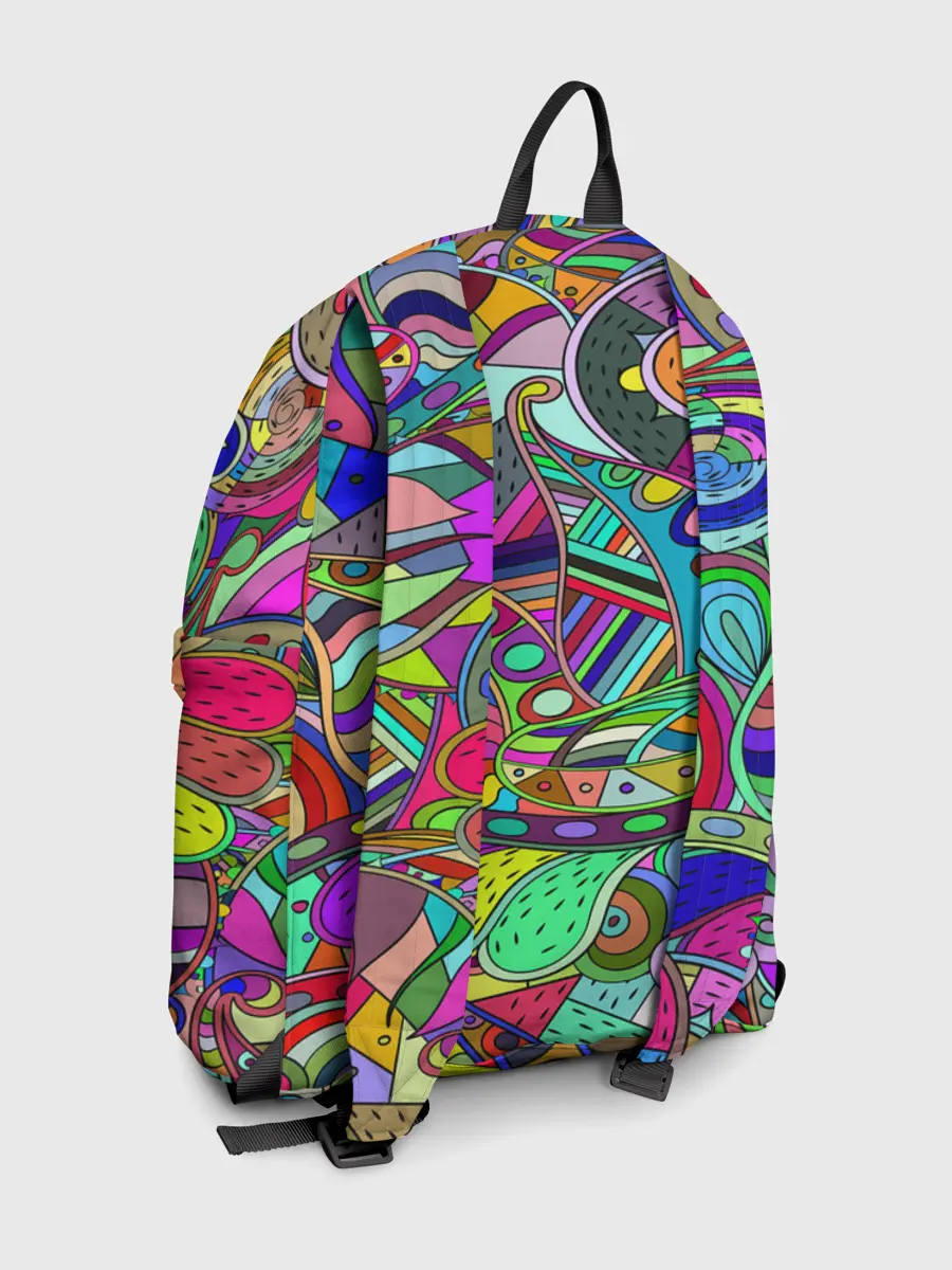 Рюкзак джинсовый / Дудлы узор разноцветный хиппи