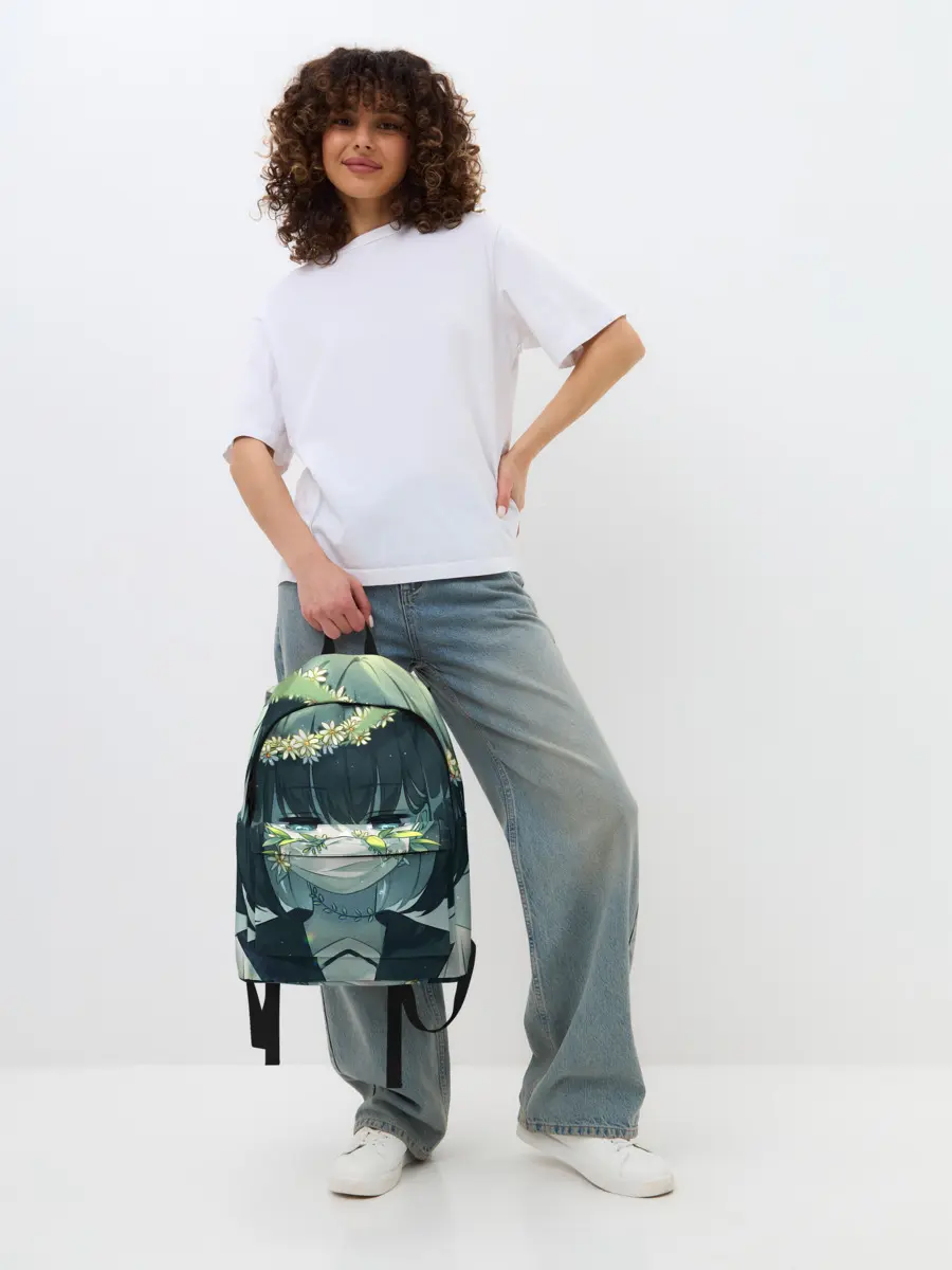 Рюкзак джинсовый / аниме школьница маска цветы