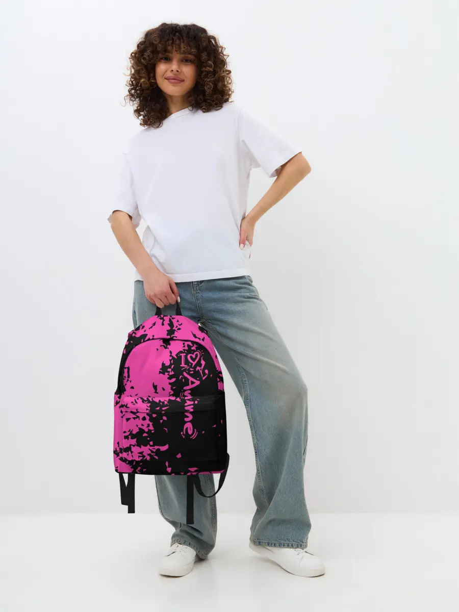 Рюкзак джинсовый / Love anime розовые кляксы на черном