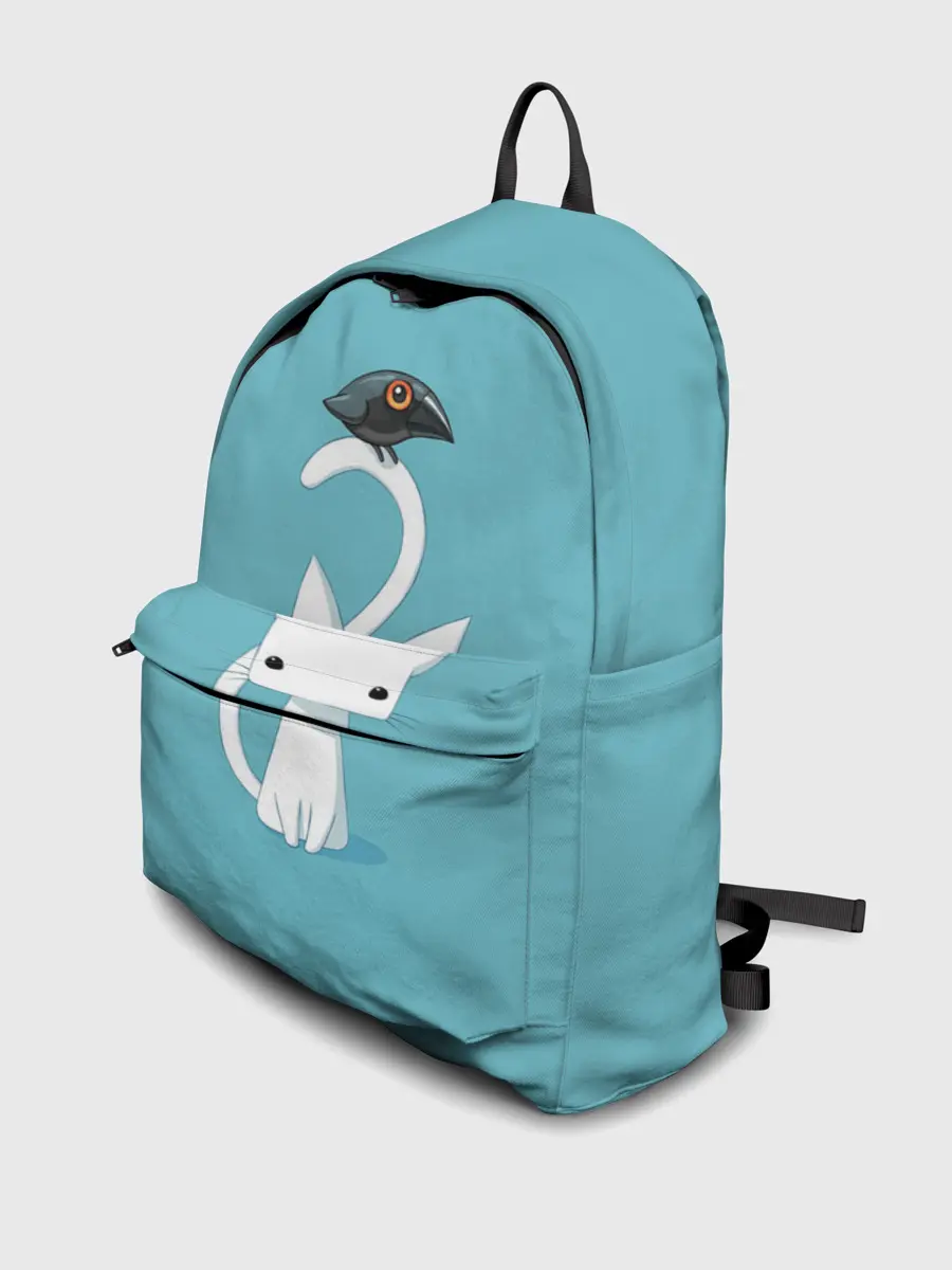 Рюкзак джинсовый / Белый котик и воробушек