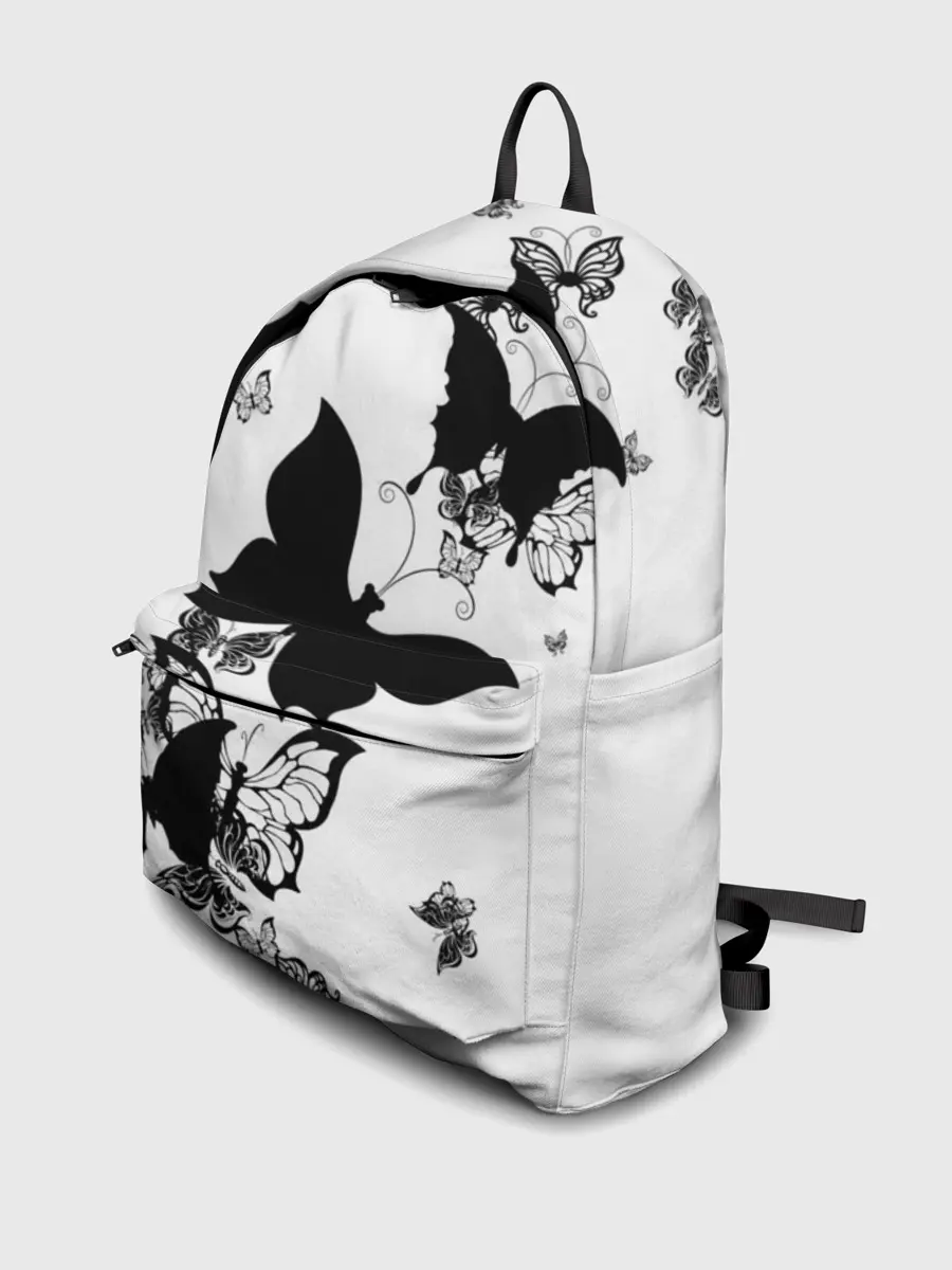Рюкзак джинсовый / Черные бабочки на белом