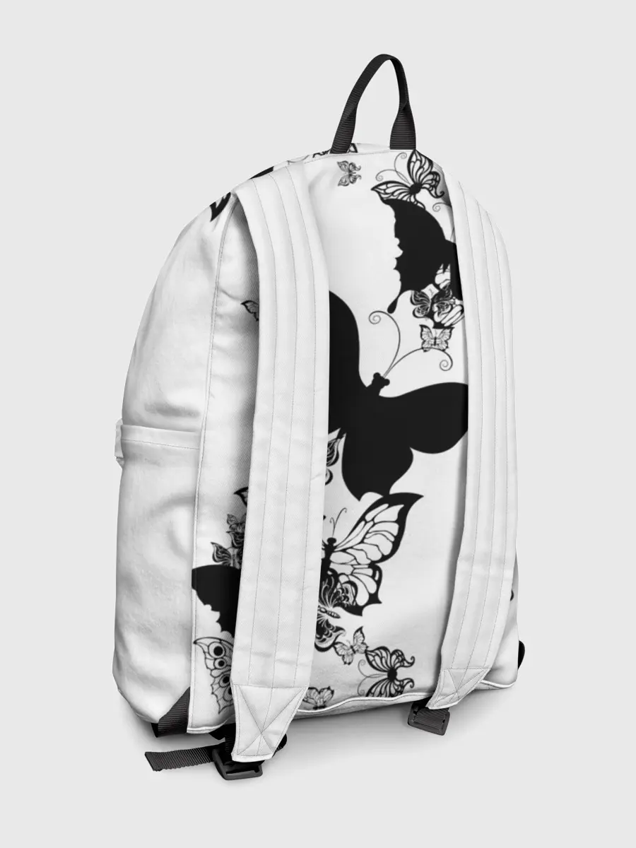 Рюкзак джинсовый / Черные бабочки на белом