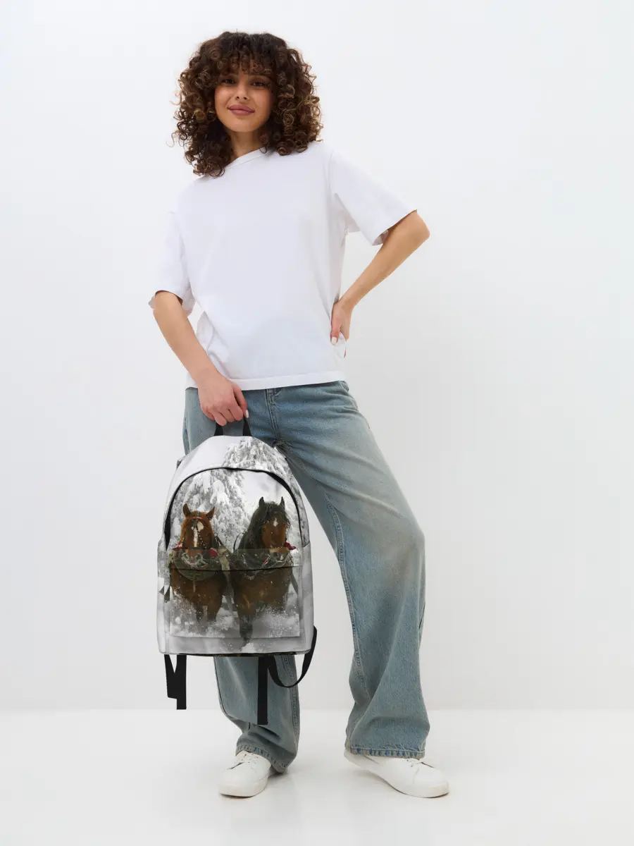 Рюкзак джинсовый / Лошади и снег