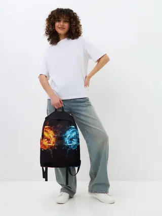 Рюкзак джинсовый / Абстракция,Инь-Ян,Огонь,Вода