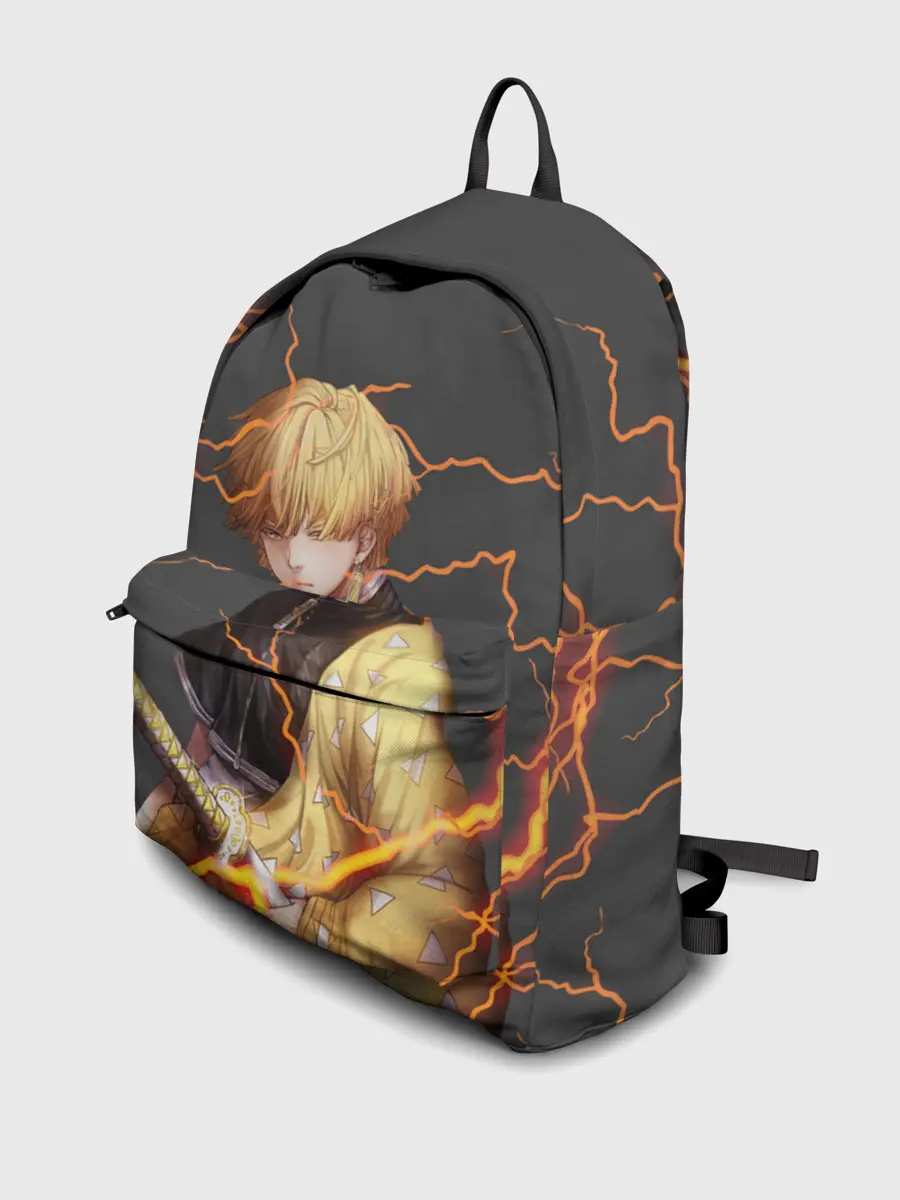 Рюкзак джинсовый / KIMETSU NO YAIBA оранжевые молнии