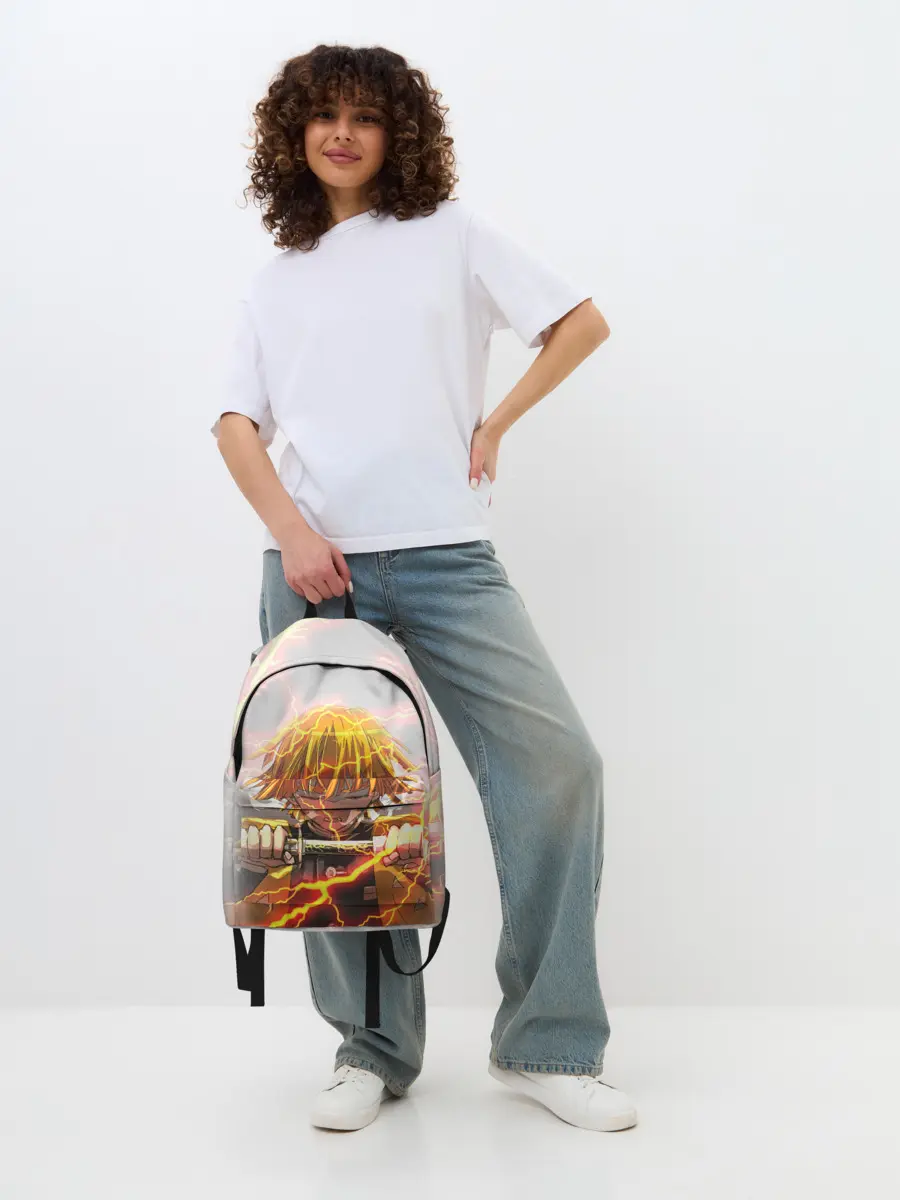 Рюкзак джинсовый / Kimetsu no yaiba достает меч