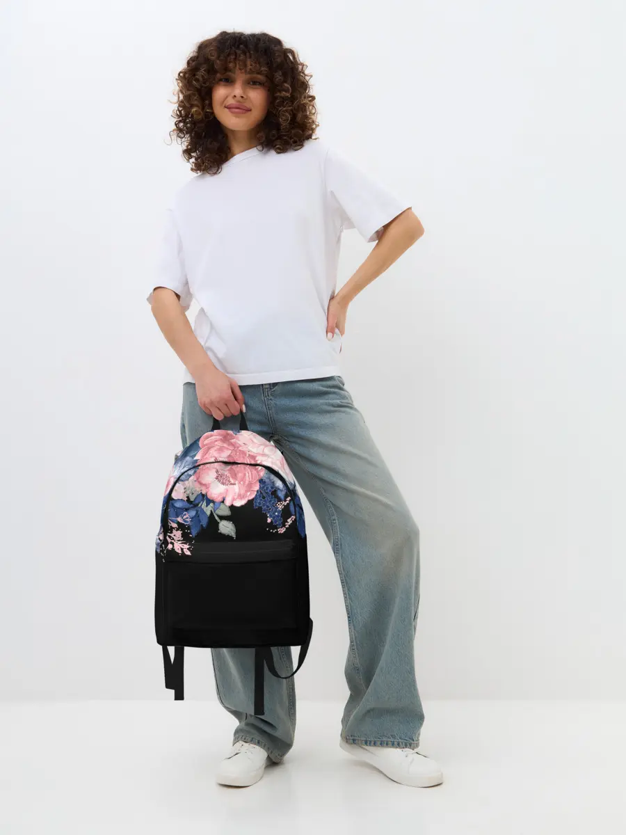 Рюкзак джинсовый / цветы на черном