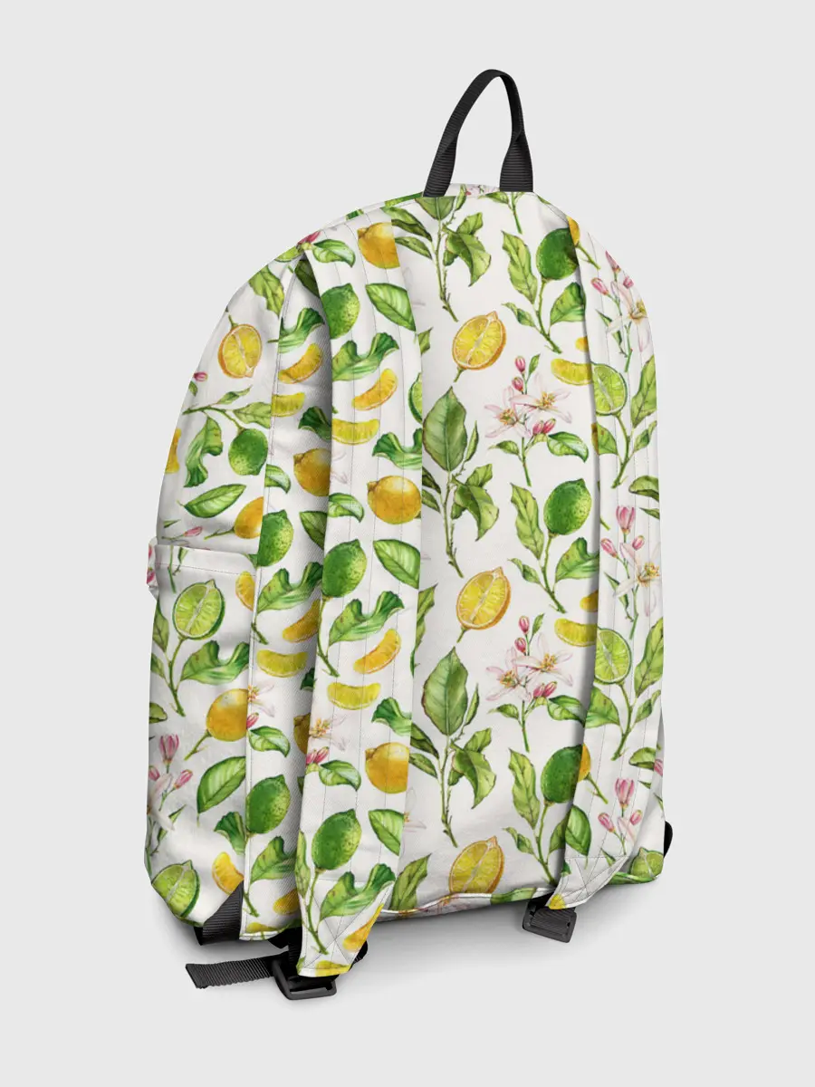 Рюкзак джинсовый / Летний узор лимон ветки листья