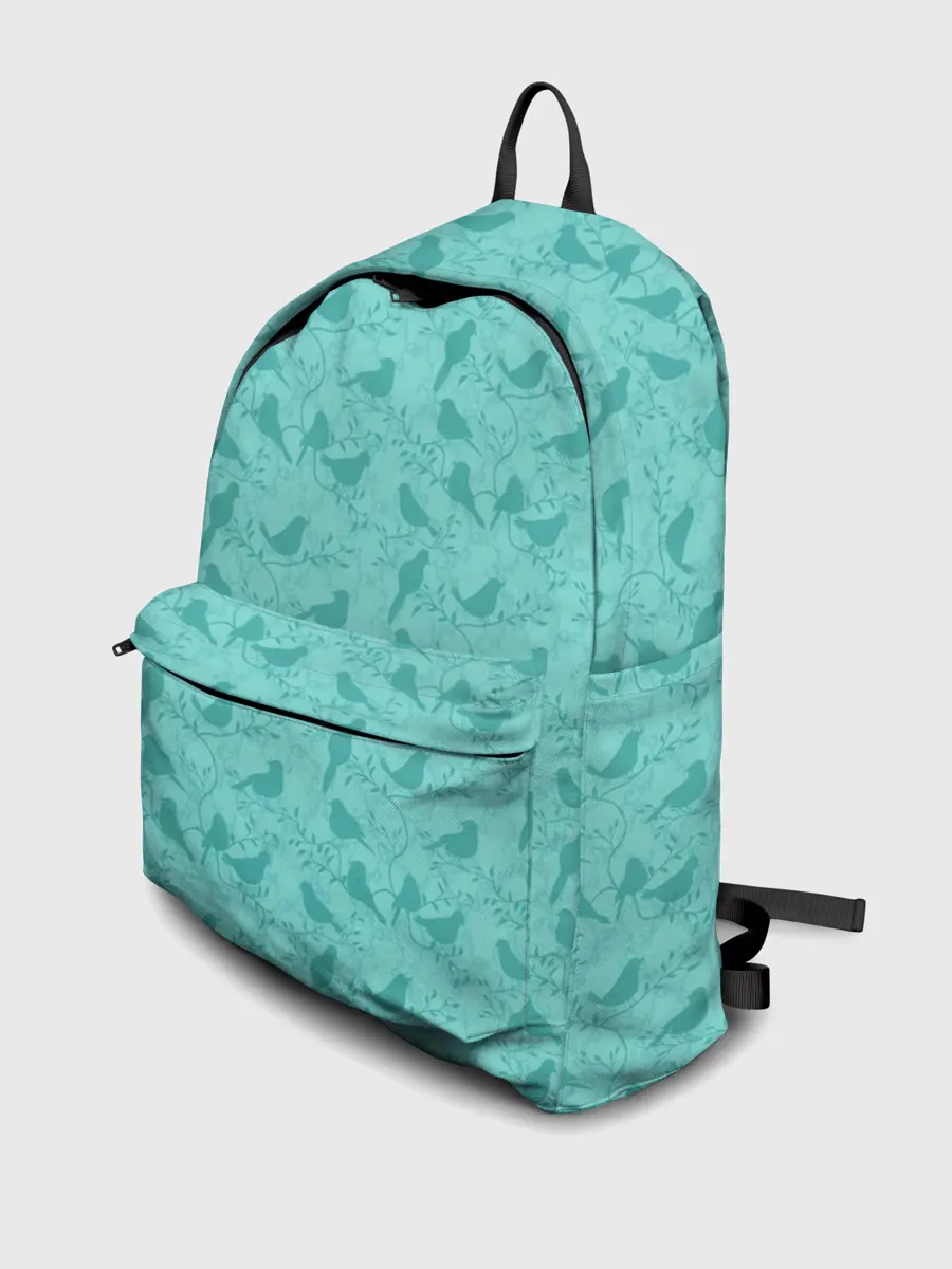 Рюкзак джинсовый / Зеленые птицы летний узор