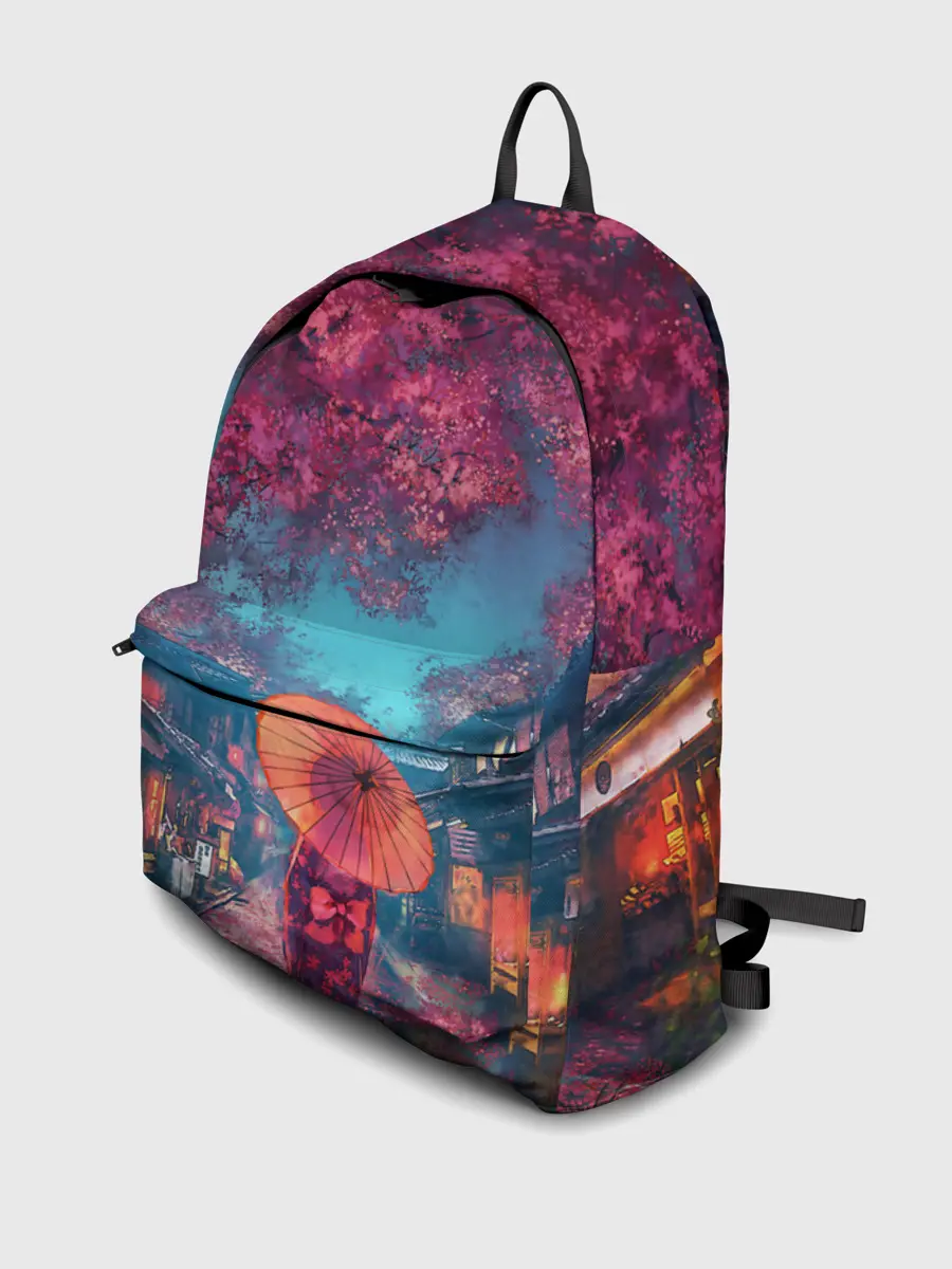 Рюкзак джинсовый / Фестиваль сакуры кот и гейша