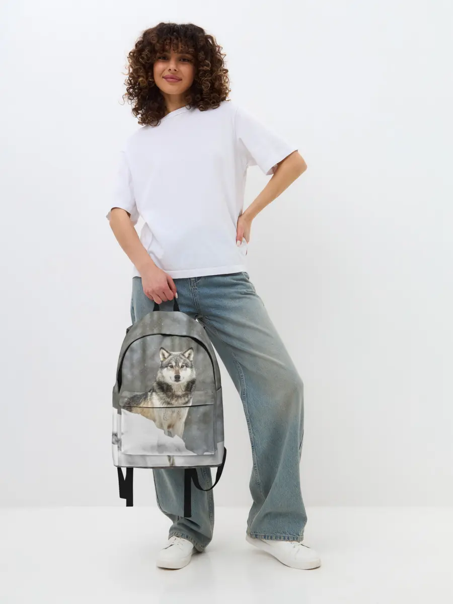 Рюкзак джинсовый / Волк и снег