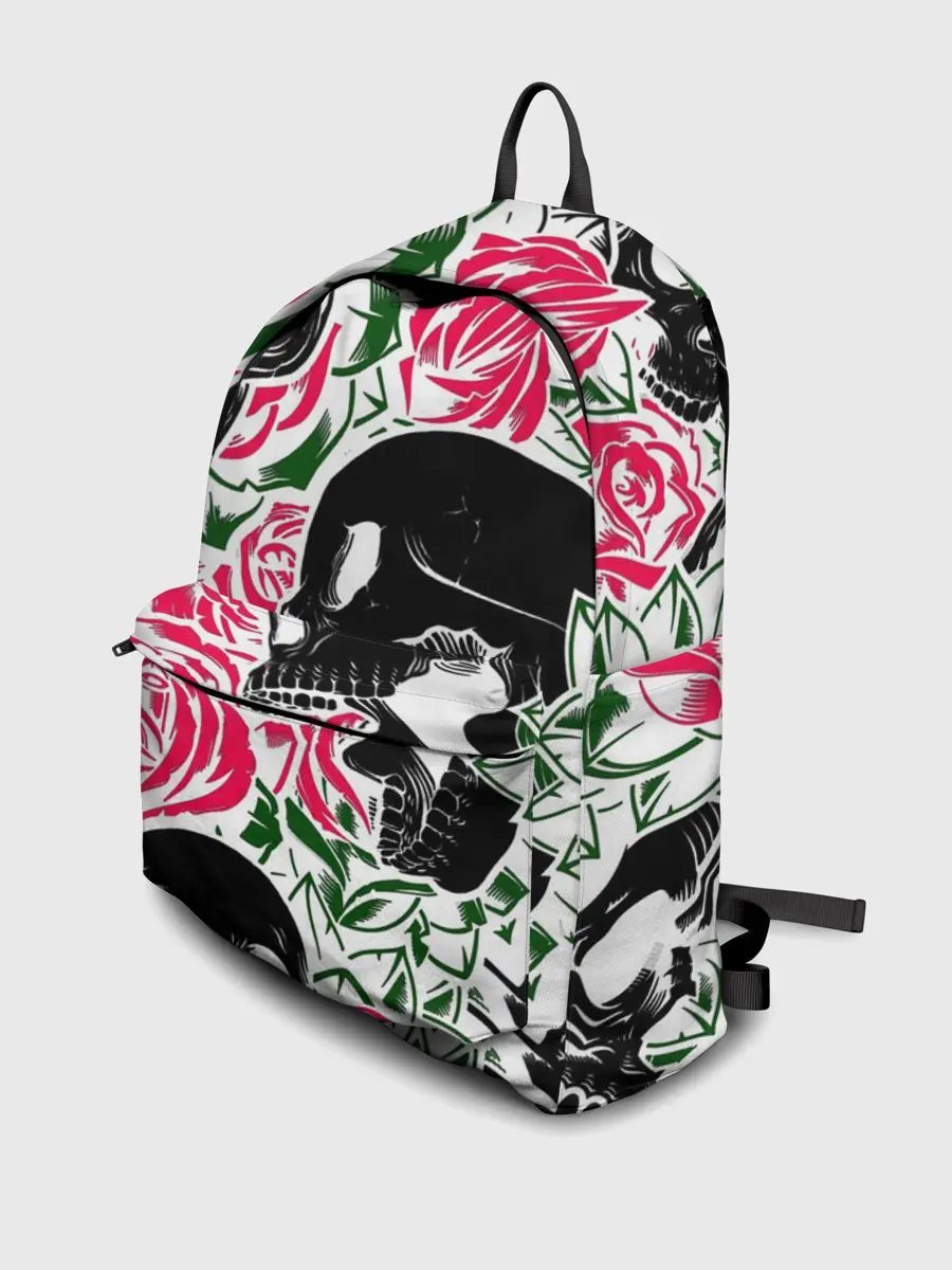 Рюкзак джинсовый / Череп, розы, цветы, зубы