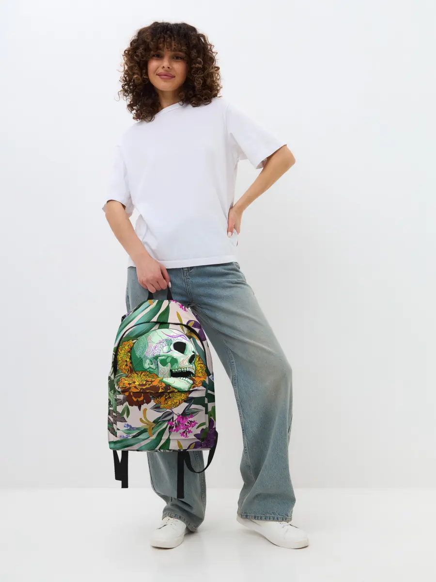 Рюкзак джинсовый / Череп в цветах
