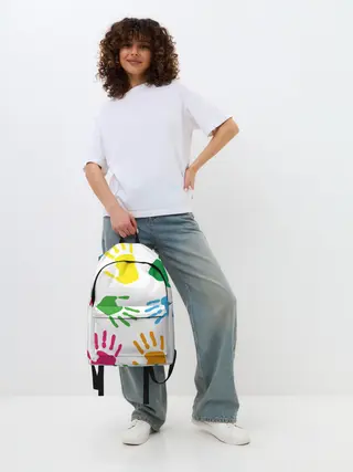 Рюкзак джинсовый / Цветные ладошки - Детский узор