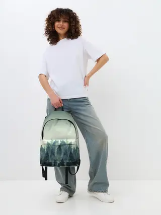 Рюкзак джинсовый / акварельный лес градиент