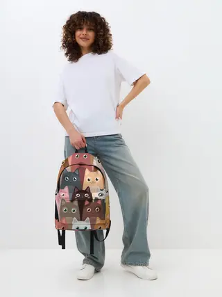 Рюкзак джинсовый / Котики мультяшные