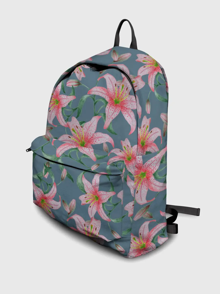 Рюкзак джинсовый / Лилии на сером фоне