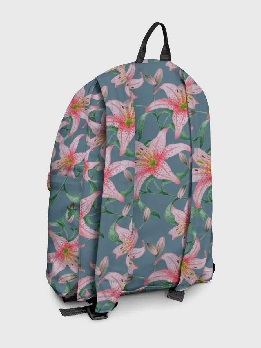 Рюкзак джинсовый / Лилии на сером фоне