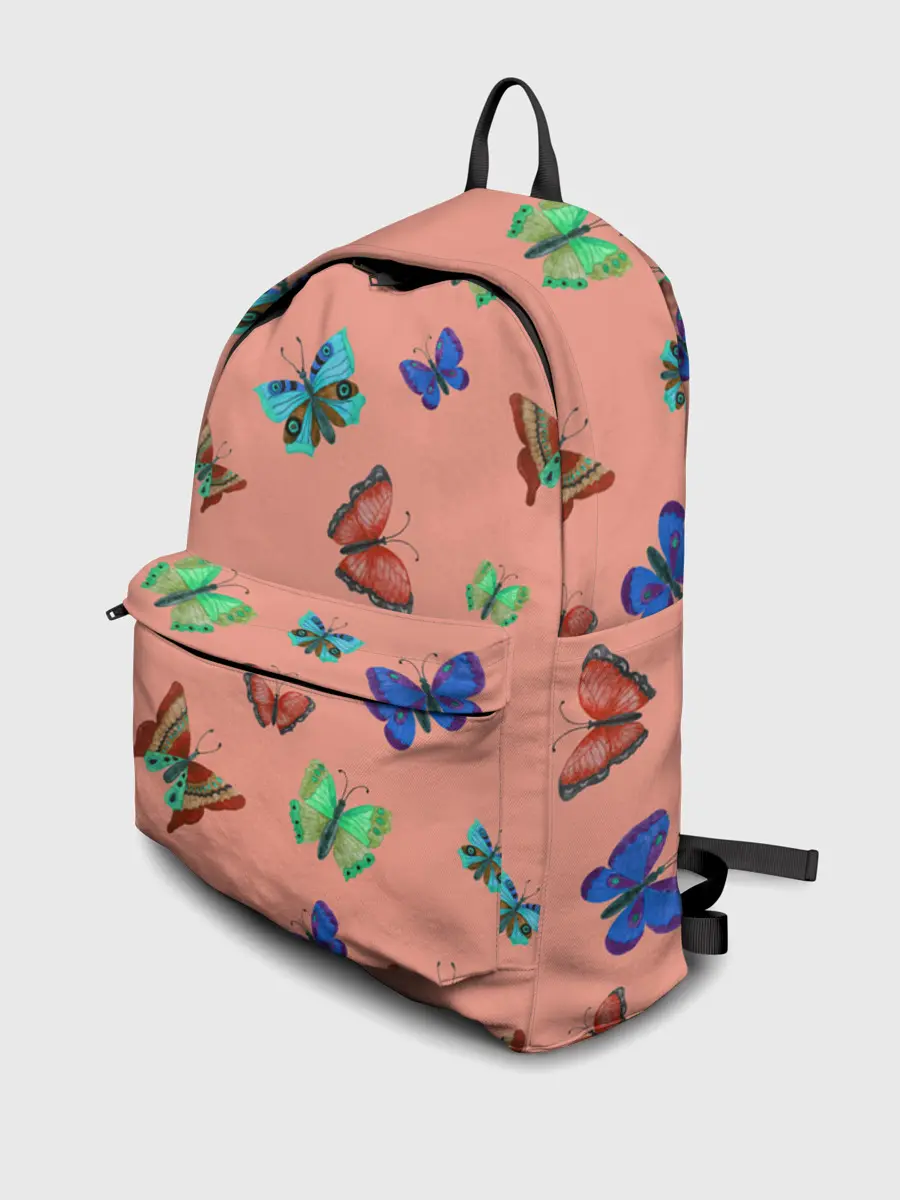 Рюкзак джинсовый / Бабочки на персиковом фоне