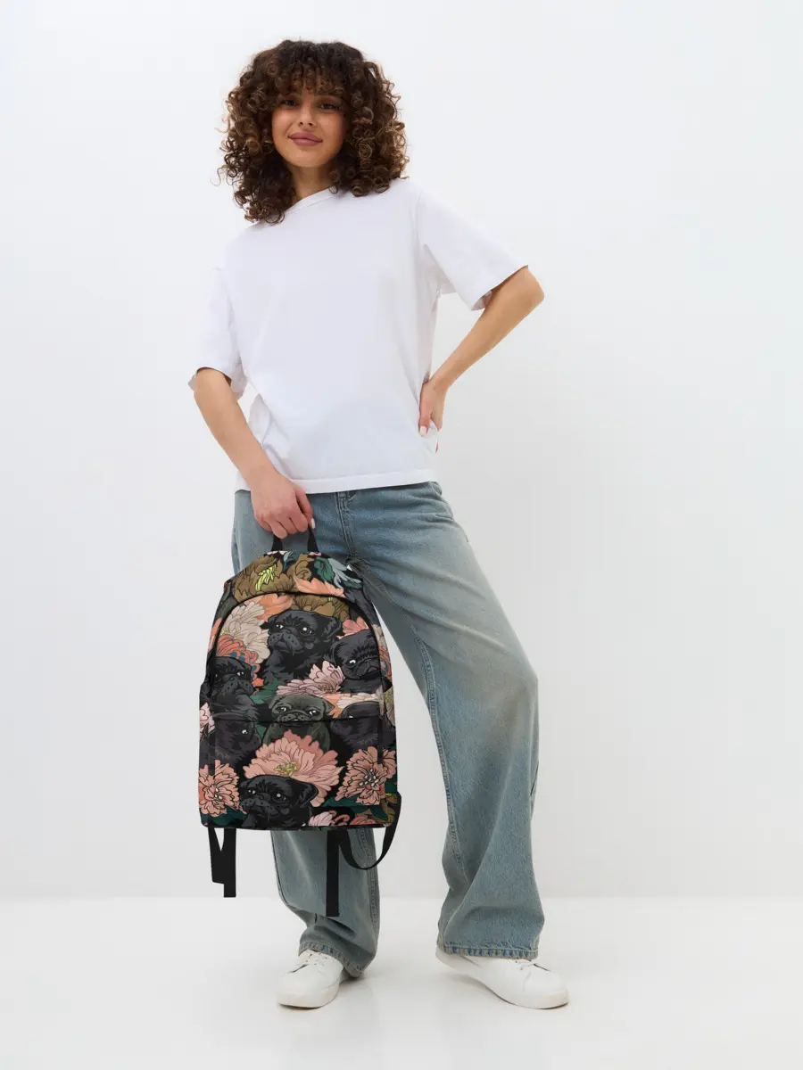 Рюкзак джинсовый / Мопсы и Цветы