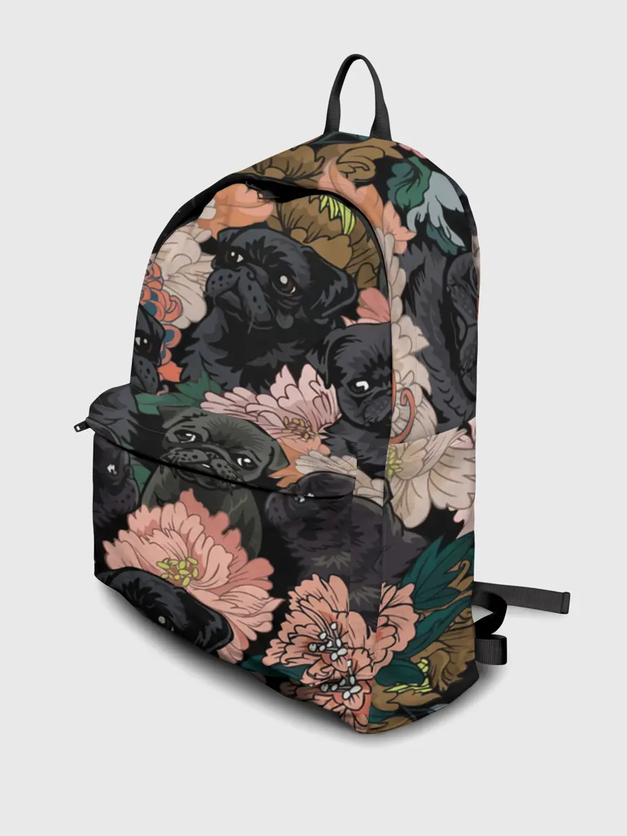 Рюкзак джинсовый / Мопсы и Цветы