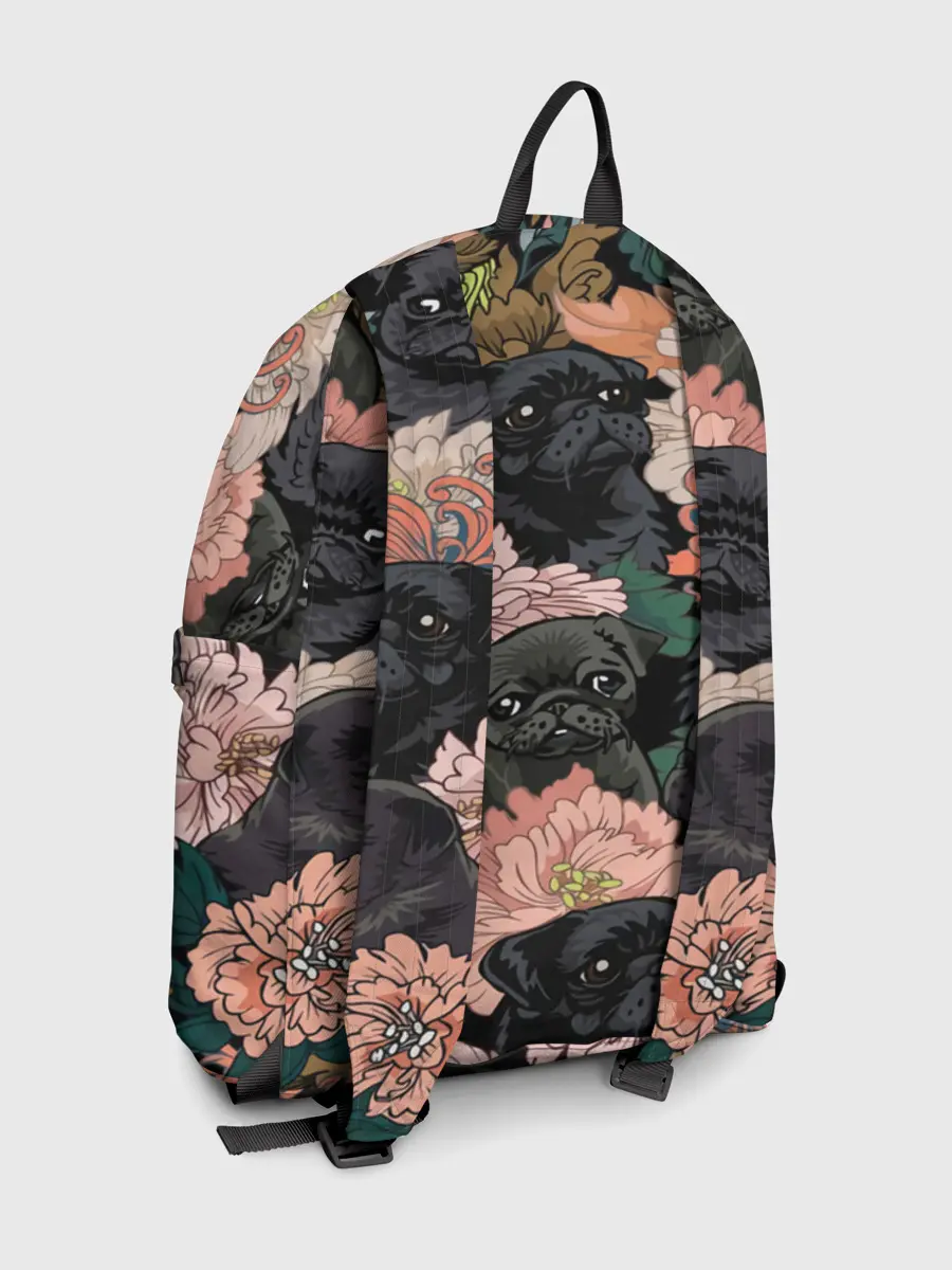 Рюкзак джинсовый / Мопсы и Цветы