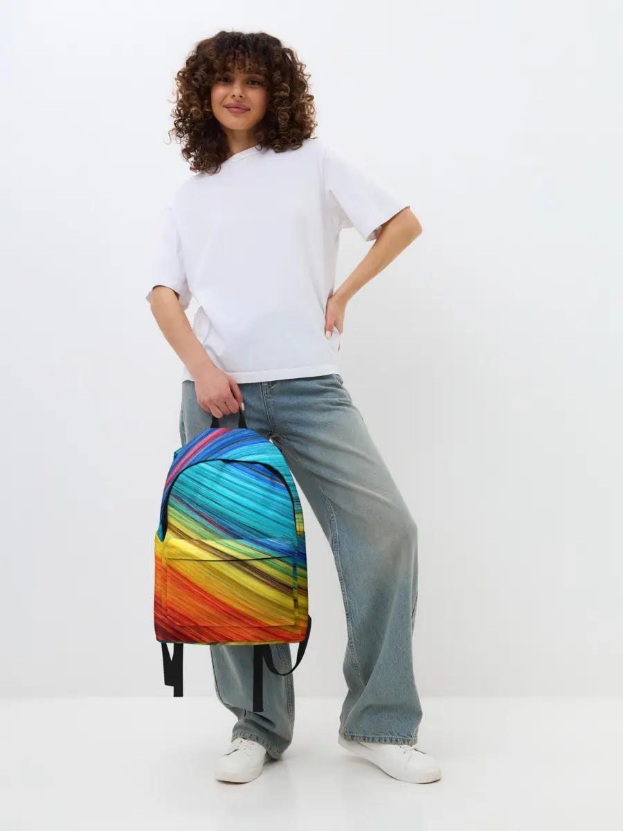 Рюкзак джинсовый / цветной мех диагональ