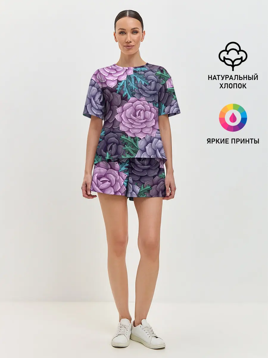 Женская пижама с шортами / Цветы